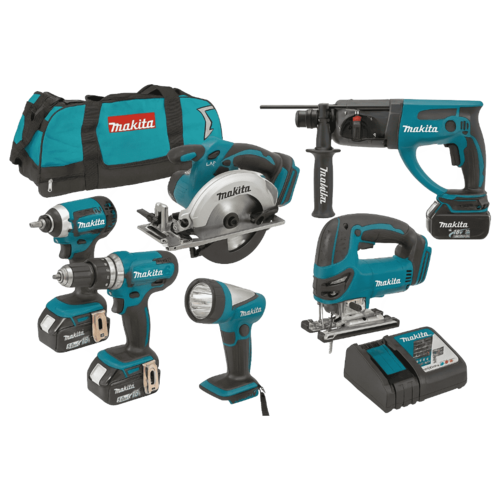 סט 6 כלים 18V נטען  Makita DLX6068T מקיטה + מטען 3 סוללות 5A, מטען, ותיק טרולי מהודר + מתנה!!!