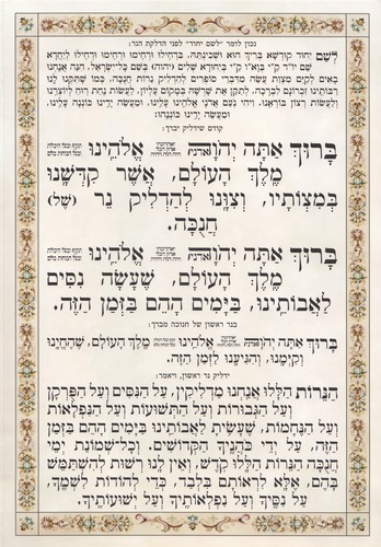 סדר הדלקת נרות חנוכה עם איור בית המקדש
