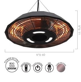 פטריית חימום חשמלית תלויה עם שלט S.Patio 2500W - צבע שחור (דגם 37092)