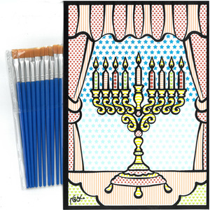 10 יצירה קטיפה בצבעי מים לחנוכה/ דגם חנוכיה