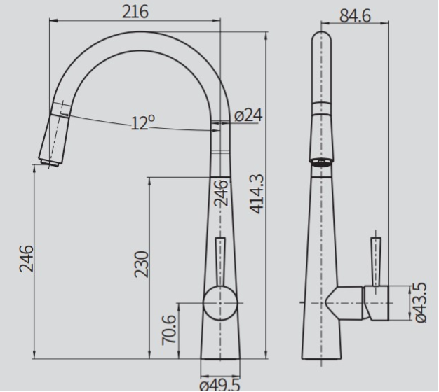 ברז מטבח נשלף גוון שחור דגם 6084MB
