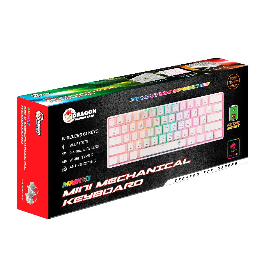 מקלדת מיני מכאנית אלחוטית Dragon RGB GPDRA MK61 לבן