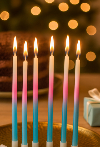 נרות ארוכים אומברה כחול ורוד לבן 6 י״ח