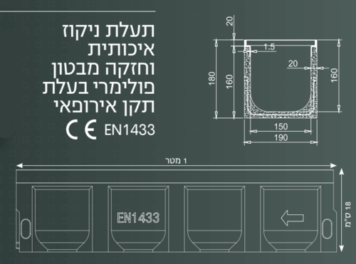 תעלת ניקוז פולימרית 100/19/18 ס