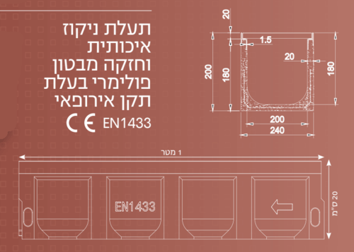 תעלת ניקוז פולימרית 100/24/20 ס