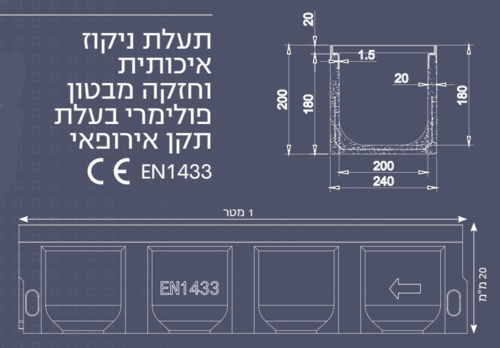 תעלת ניקוז פולימרית 100/24/20 ס