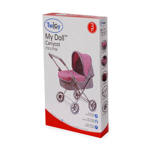 עגלת בובה 4 גלגלים עם סל שכיבה My Doll Carrycot - ורוד/אפור