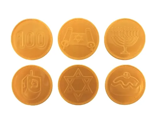 מטבעות פלסטיק עם סמלי חנוכה - 36 יח' 