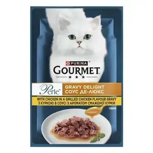 גורמה פרל פאוץ' מזון לח ומלא לחתול נתחי עוף ברוטב עשיר