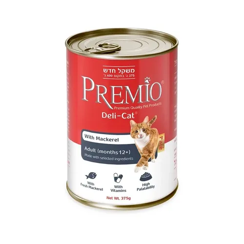 שימור פרמיו לחתול דלי-קט מקרל 375 גרם