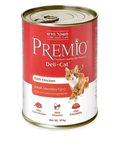 שימור פרמיו לחתול דלי-קט עוף 375 גרם