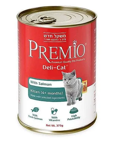 שימור פרמיו לגורי חתול דלי-קט סלמון 375 גרם