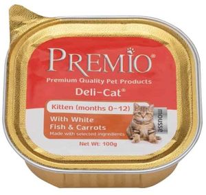 פרמיו מעדן פטה לגור חתול עם דגים וגזר לגורים 100 גרם