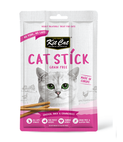 חטיף לחתולים מקלות קיט קט עוף ברווז וחמוציות 15 גרם