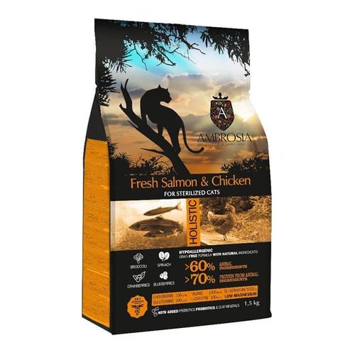 אמברוסיה מזון חתול מעוקר/מסורס סלמון ועוף 5 ק