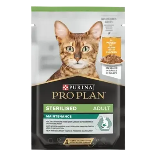 פאוץ' לחתול מסורס פרו פלאן סטרילייזד עוף ברוטב 85 גר'