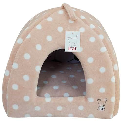 מיטת איגלו לחתול מבד נעים מאד ורוד מנוקד I CAT
