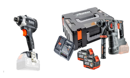  סט פטישון נטען 18V 2.5J  BRUSHLESS + מברגת אימפקט 18 280 NM כולל 2 סוללות 4 אמפר ומטען 102705-024 HUNTER 