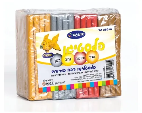פלסטלינה פלסטיגן מטאלי 4 צבעים - 250 גרם