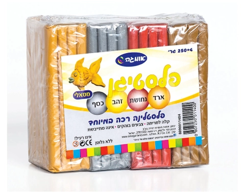 פלסטלינה פלסטיגן מטאלי 4 צבעים - 250 גרם