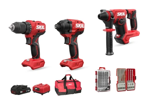 סט תחזוקה Brushless 20V פטישון נטען + מקדחה נטענת + אימפקט נטענת + סוללה 2.5Ah + מטען + סט מקדחי SDS + סט ביטים + תיק SKIL - סקיל SKIL