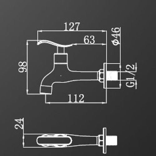 שירטוט ברז מים קרים מהקיר מעוצב 1335B שחור מט SIVANOFIR