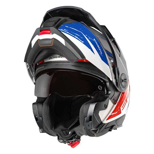 קסדה נפתחת אדוונצר – Schuberth E2 Explorer Off-Road מעוטר לבן אדום כחול