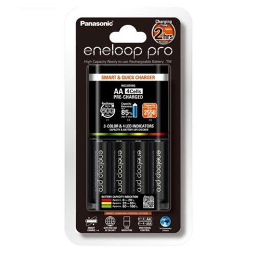 סט 4 סוללות נטענות ומטען מהיר Eneloop Smart Quick Charger + Rechargeable AA 2550mAh