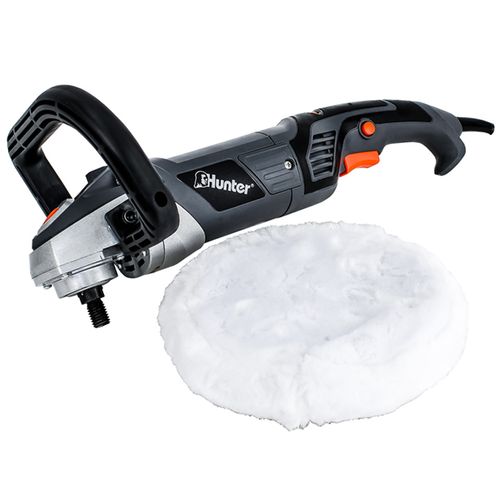מלטשת פחחים/פולישר HUNTER 1200W - כלי מקצועי עם עיצוב שחור ואפור, פד ליטוש לבן 