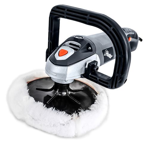 מלטשת פחחים/פולישר HUNTER 1200W - כלי מקצועי עם עיצוב שחור ואפור, פד ליטוש לבן 