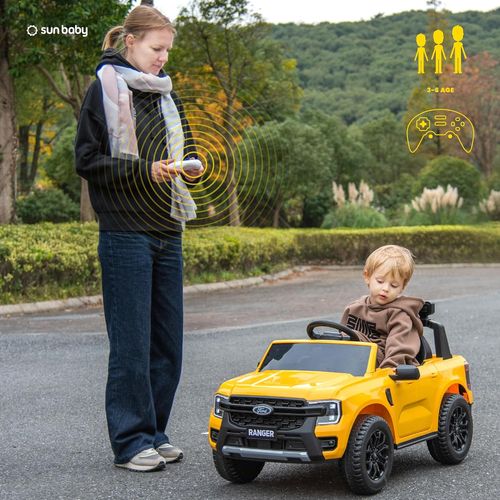 מכונית ממונעת 12V לילדים פורד ריינג'ר FORD Ranger עם שלט רחוק, אורות ומושב דמוי עור - שחור