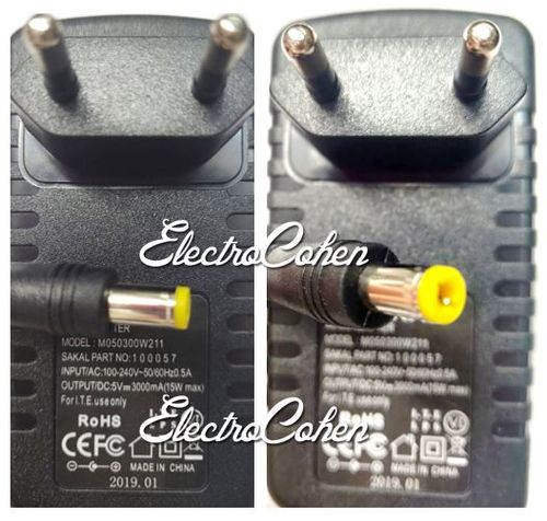 שנאי ספק כוח טרנספורמטור 5V 3A עם תו תקן חיבור USB 