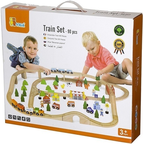 סט רכבת עץ 90 חלקים