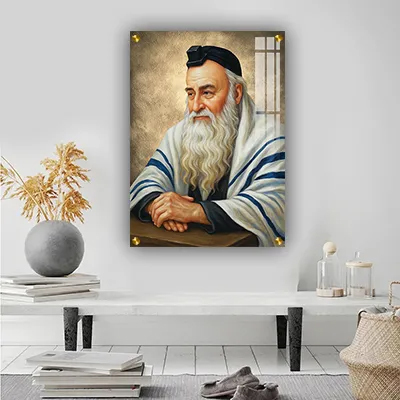 תמונות צדיקים - רבי מאיר בעל הנס מעוטר בטלית ותפילין קנבס/זכוכית