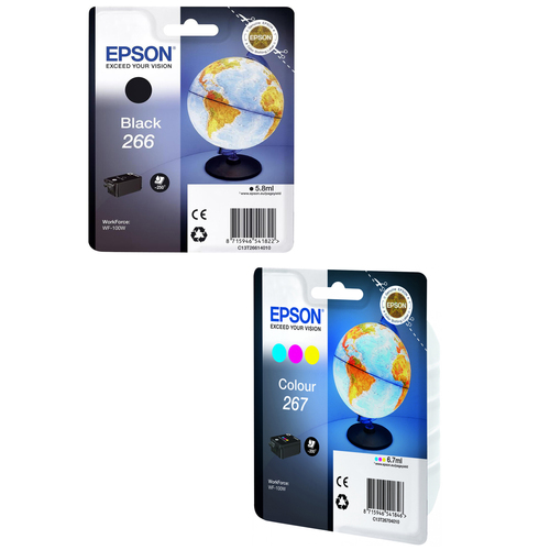 זוג דיו מקוריים שחור צבעוני 267 + 266 Epson