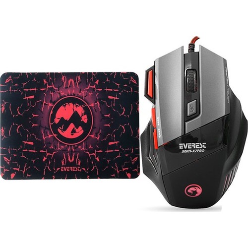Everest SGM-X7 Usb Siyah Makrolu 7200dpi Oyuncu עכבר + משטח עכבר גיימינג  2in1