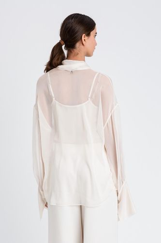 Voile shirt with sash neck
