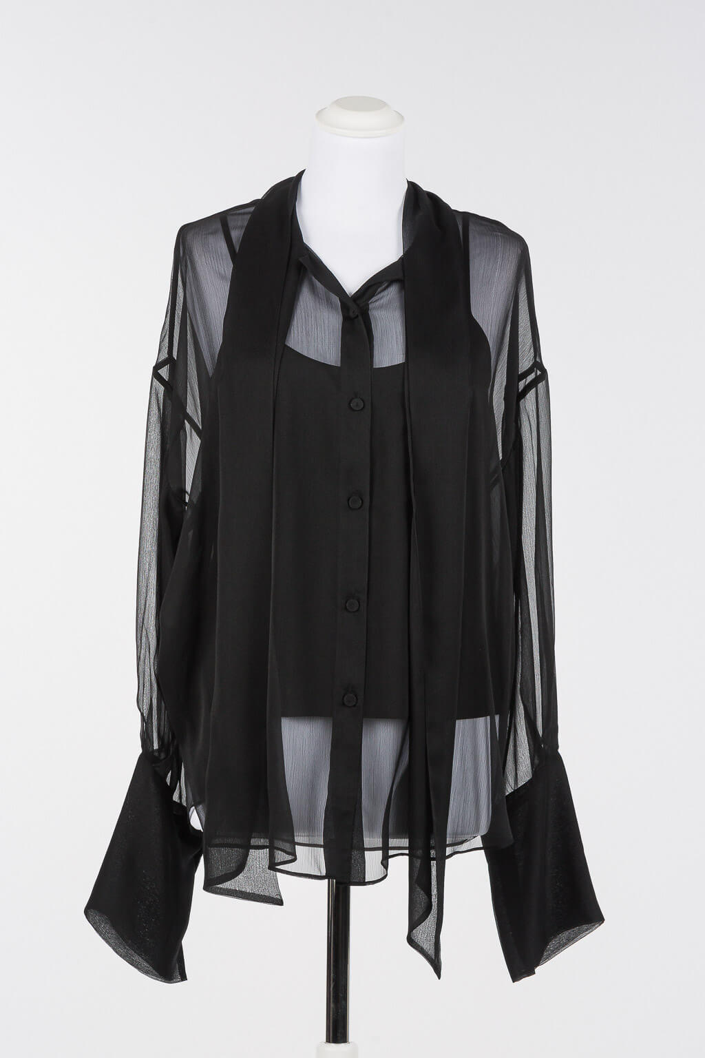 Voile shirt with sash neck