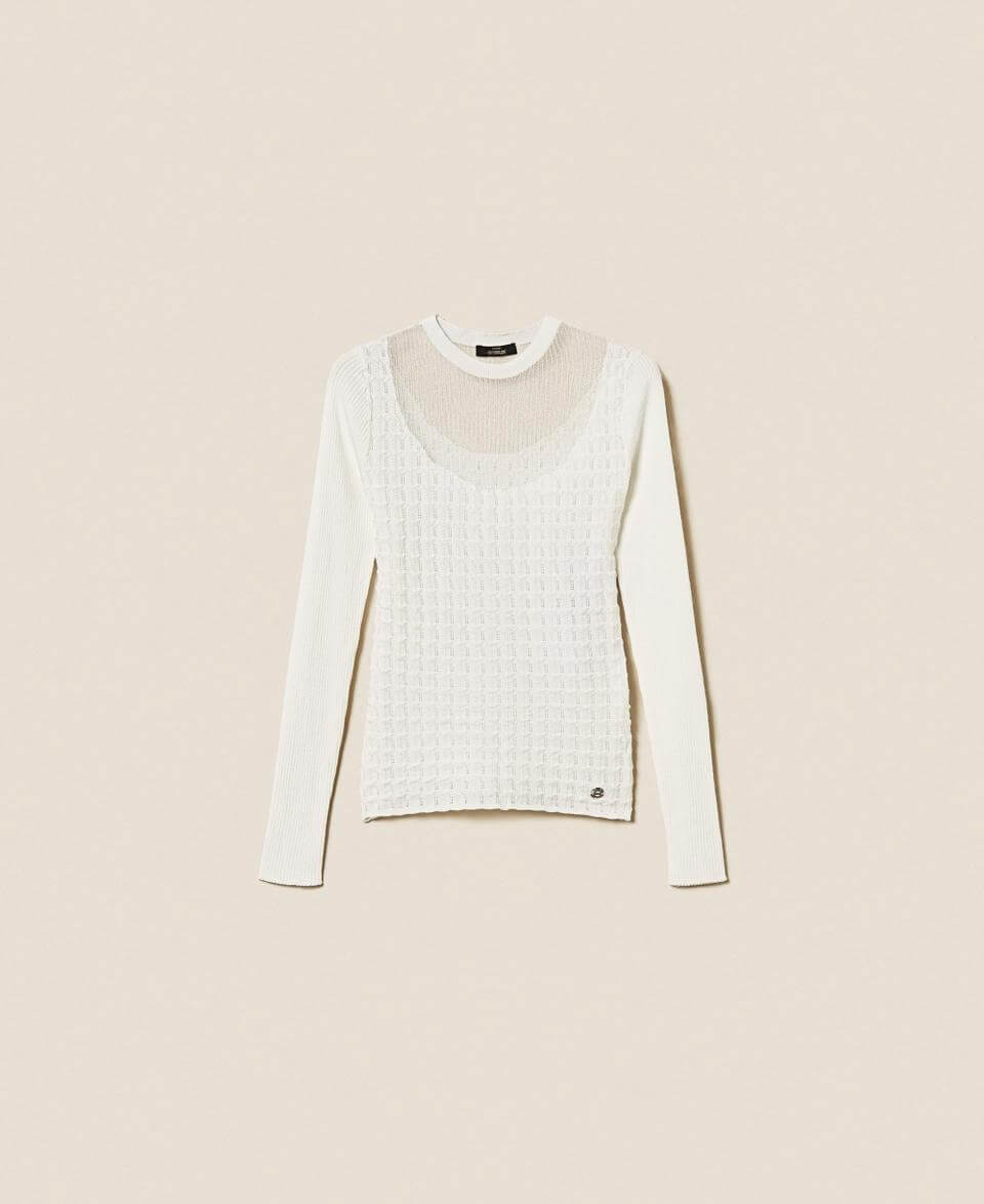 Fitted jumper with see-through yoke