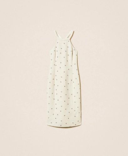Midi bouclé dress with embroidery