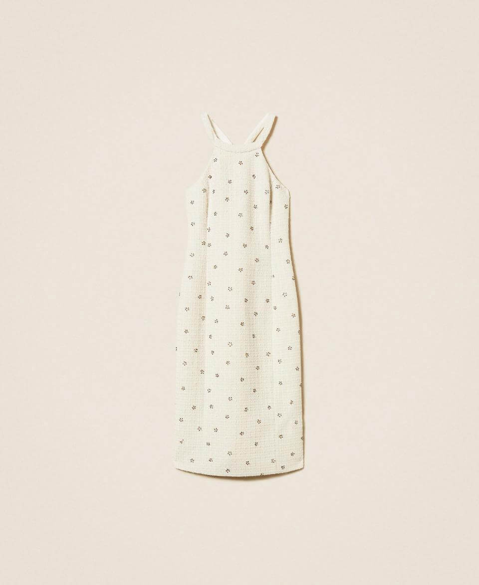 Midi bouclé dress with embroidery