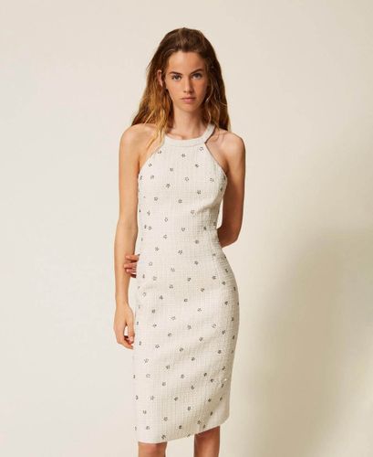 Midi bouclé dress with embroidery