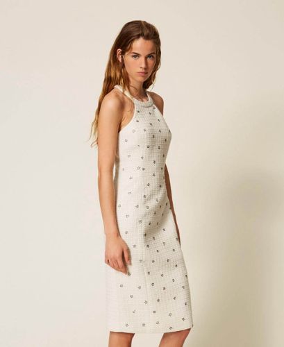 Midi bouclé dress with embroidery
