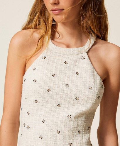 Midi bouclé dress with embroidery