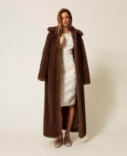 Midi bouclé dress with embroidery