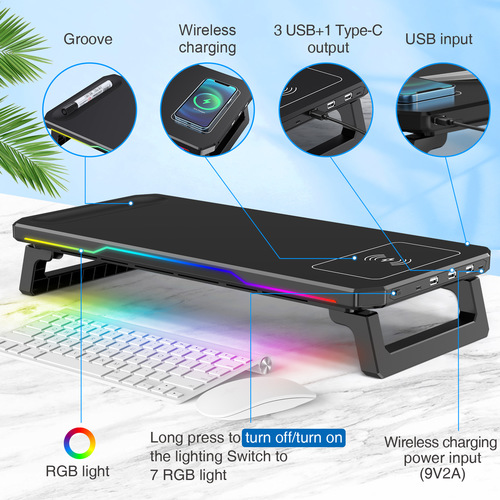 מעמד למסך עם מפצל USB והטענה אלחוטית