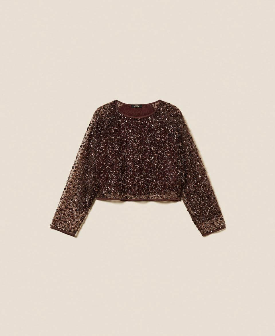 Tulle blouse with sequins