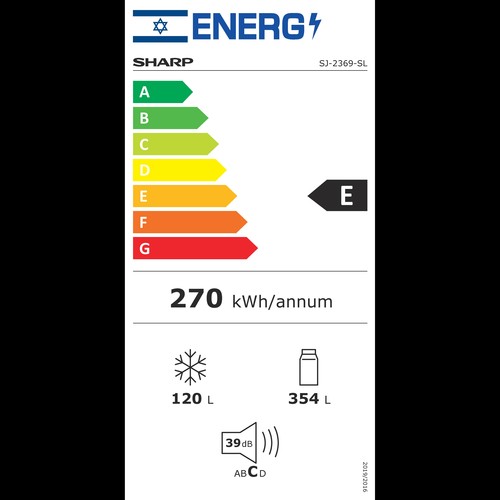 מקרר מקפיא עליון 474 ליטר נטו SHARP 2369 עם התקן שבת מובנה בד