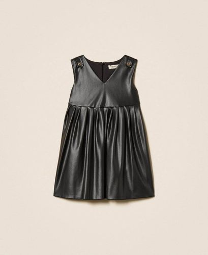 Girls' short faux leather dress with Oval T
