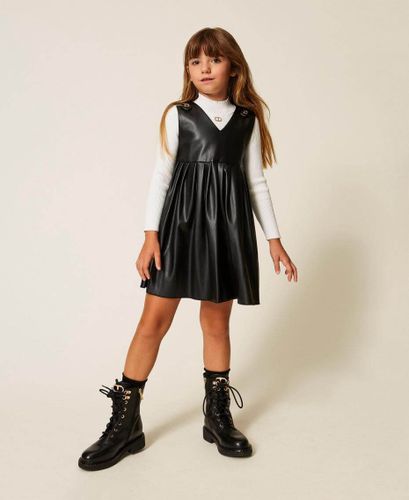Girls' short faux leather dress with Oval T